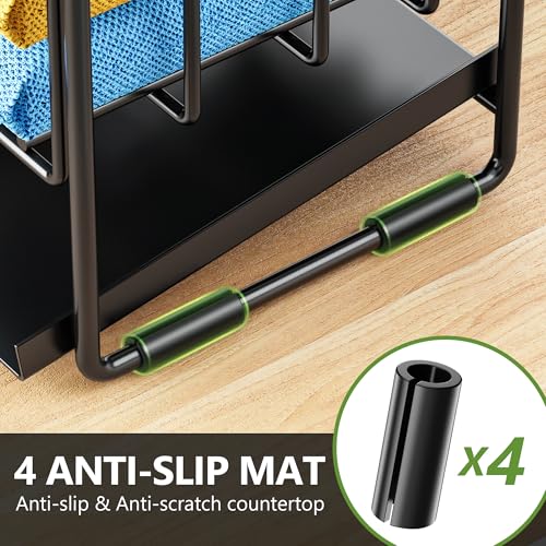 2 Tier Kitchen Sink Caddy Organzier Rack with Dish Brush Sponge Holder (Black / Medium)