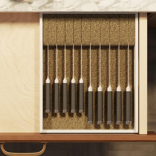 Large Knife Drawer Organizer Bamboo Insert Dock (White, Large)
