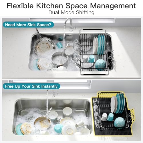 Black Dish Drying Rack in Sink with Mat (Black / For 12"-30"w Sink, with Mat)