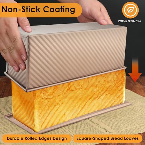 2 pack 2.2lb Aluminized Steel Gold Pullman Loaf Pan with Lid (2 Count)