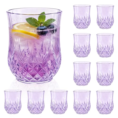 12 Pack Plastic Stemless Wine Glasses (Purple)