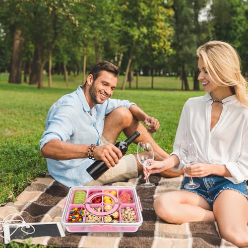 Divided Serving Tray with Lid and Handle (2pcs Serving Tray-pink)
