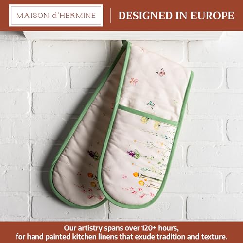 Double Oven Mitts 100% Cotton Double Oven Glove (019 - Botanical Fresh / 7" x 35" (Double Oven Mitt))