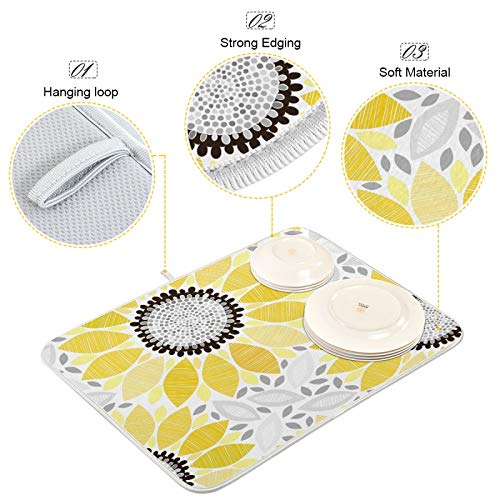 Super Absorbent Dish Drying Mat (Sunflowers / 16" x 18")
