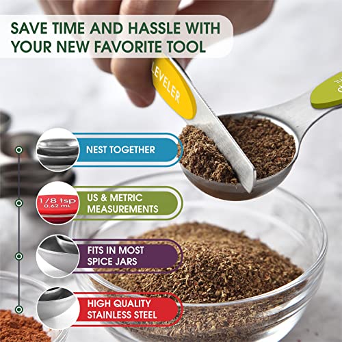 Magnetic Measuring Spoons Set of 8 for Kitchen (Multicolor / 1-Pack)