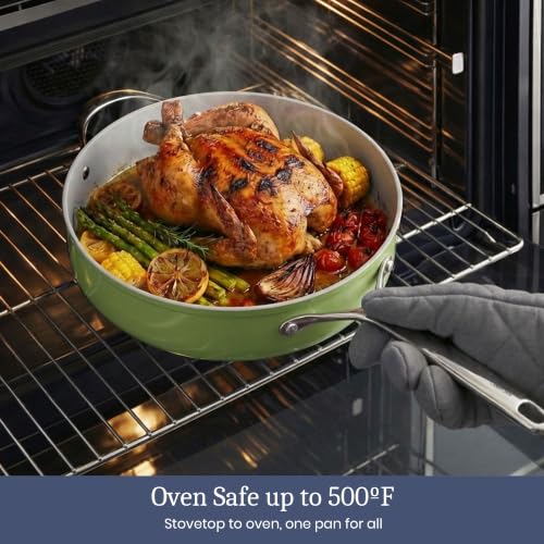 Premium Ceramic Sauté Pan with Lid (Olive Green)