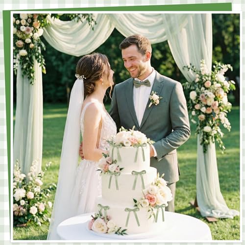 30 Pack Sage Green Bow Cake Toppers Ribbon Bows for Cake (Sage Green)