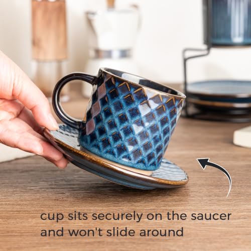 6 OZ Coffee Mugs with Saucer and Stand (Deep Sea / 6 Ounce (With Stand))