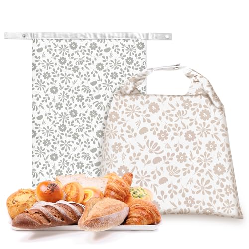 Bread Bags Reusable Beeswax Bread Bags for Sourdough (Green Floral, Beige Floral)