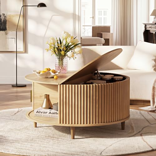 31.5" Round Coffee Table with Storage (Round_oak / 31.5" Round)