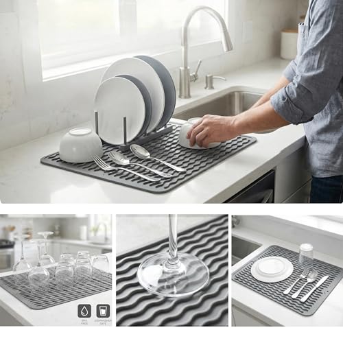 Silicone Dish Drying Mat (Gray / 16"L x 12"W)