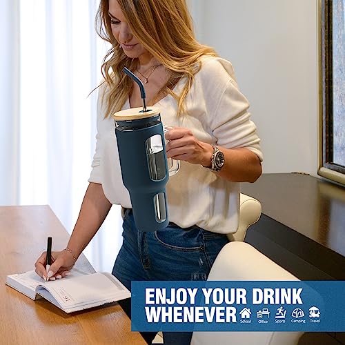 Glass Tumbler with Lid and Straw (Blue / 46 Ounces)