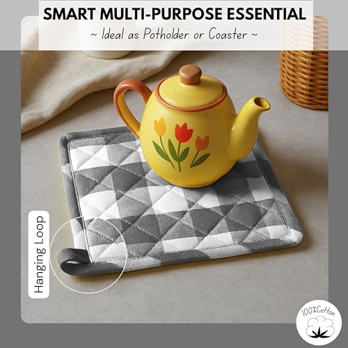 Buffalo Plaid Check Oven Mitts and Pot Holders Set of 4 (Buffalo, Dark Grey)