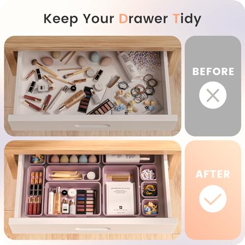 Military Grade】 Drawer Organizer for Vanity Bathroom Makeup Desk (Lilac)