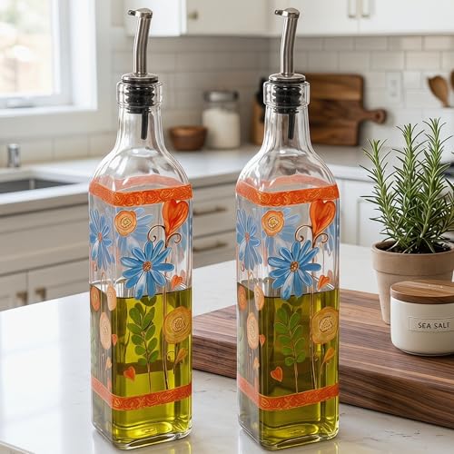 17oz Glass Olive Oil Dispenser Bottles Set of 2