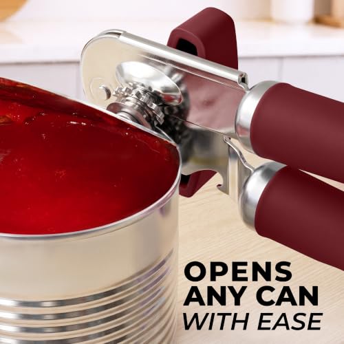 Stainless Steel Swing Open Manual Can Opener Comfortable Grip (Deep Red / Swing Open)