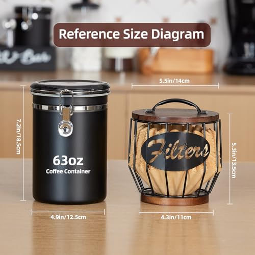 Metal Coffee Filter Storage Holder with Wooden Lid for 2