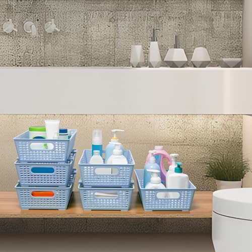 Stackable Woven Plastic Basket (Light Blue)