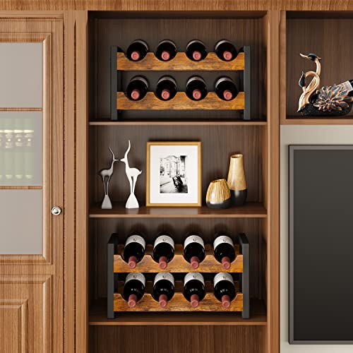 2-in-1 Wine Rack Countertop, Small Wine Rack Organizer Holder, Wooden Wine Rack Inserts for Cabinet, Stackable Wine Rack for Kitchen,Home Bar (Modern)