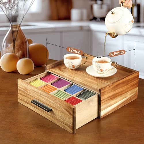 Acacia Wood Tea Bag Organizer with Drawer