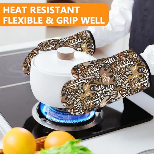 Bear Deer Oven Mitts and Wild Animals Pot Holders Sets 4Pcs (Wild Animals)