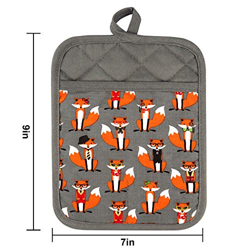 Pot Holders Set of 2 (Fox, Gray Potholders)