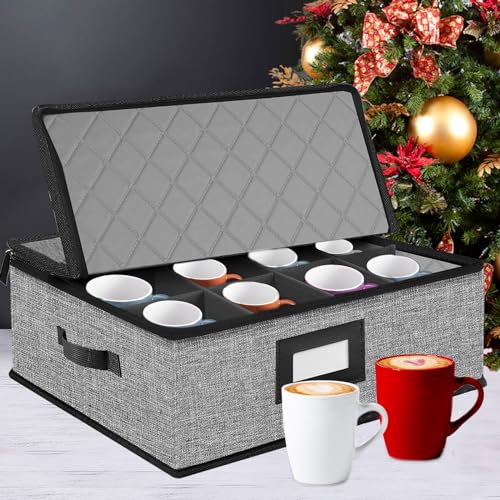 2PACK Quilted Mug Cup Storage Box (2 Pack Box for Cups and Mugs Quilted Hard Shell)