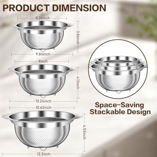Stainless Steel Colander for Kitchen (3 Count)