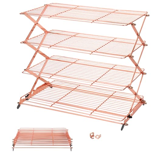 2/3/4-Tier Collapsible Cooling Rack with Adjustable 3 Setting Design Stackable Cooling Roasting Cooking for Cookies Baking - Copper Cooking Utensils