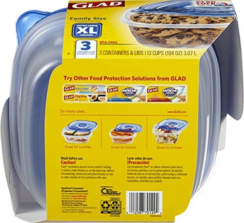 GladWare XL Square Food Storage Containers with Lock Tight Lids (3 Count (Pack of 3))