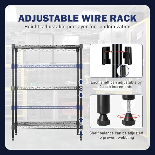 Shelf Shelving Pantry Storage Cabinet 3 Tier Adjustable Metal Storage Shelf 450 lbs Capacity NSF Certified Space Saving Design Adjustable Feet Easy Assembly (Black / 23" x 13" x 30")