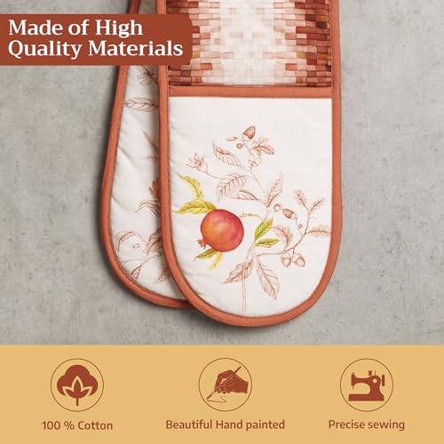 Double Oven Mitts 100% Cotton Double Oven Glove (128 - Vintage Harvest / 7" x 35" (Double Oven Mitt))
