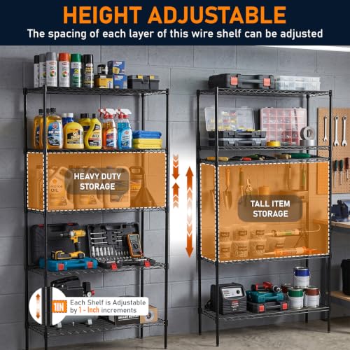 5 Tier Wire Shelf (Black / 36×14×72)