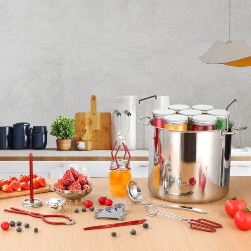 Canning Supplies Starter Kit with Canning Rack (11-Pcs Rack Set / Red)