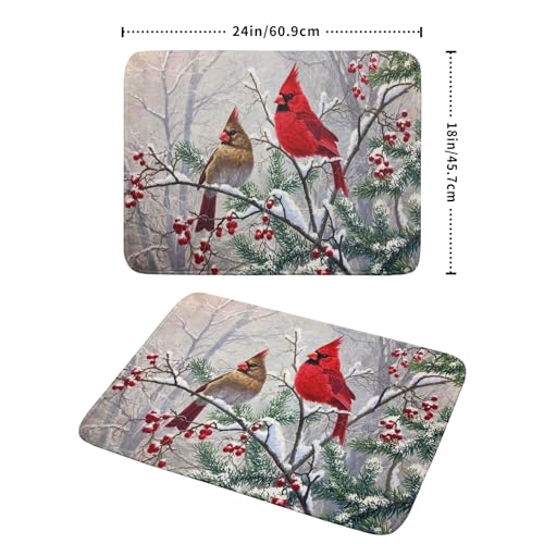 Red Bird Dish Drying Mat Merry Christmas Dishes Pad Absorbent Fast Dry Dish Drainer Mat Protector for Kitchen Counter 18 x 24 Inches (red bird / 18" x 24")