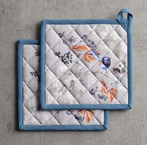 Pot Holders 100% Cotton Potholders (037 - Equinoxe - Grey / 8" x 8" (Pot Holder Pack of 2))