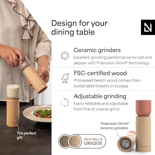 Wooden Salt and Pepper Grinder Set Manual (Brick Red / Set of two manual grinders without wooden tray)