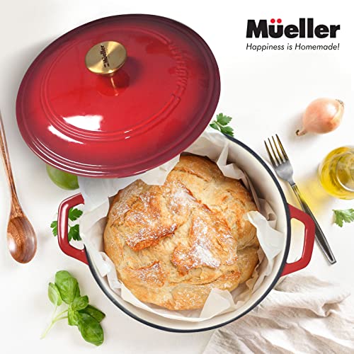Mueller 6QT Enameled Cast Iron Dutch Oven with Lid (6 Quart -Round / Red)