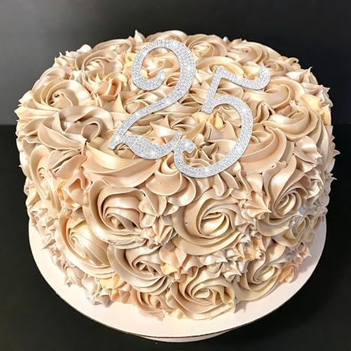 Silver 25th Birthday Cake Topper Rhinestones Cake Decorations for 25th Birthday Party (25th- Silver)