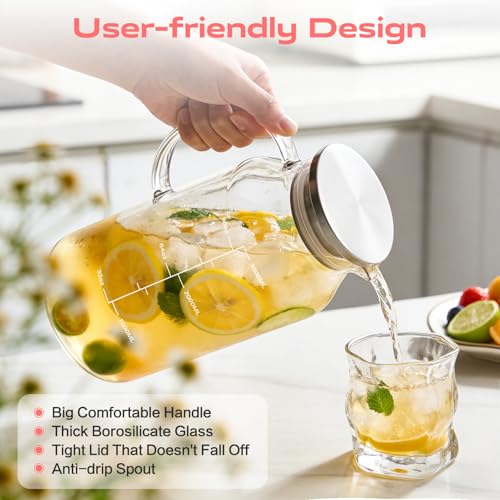 Glass Pitcher with Lid and Handle (118.3 Ounces)