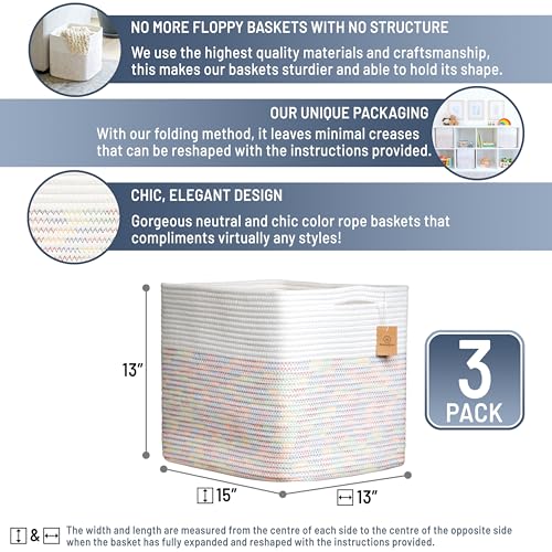 13x15x13 Kallax Storage Cubes Bins (Off White & Rainbow Stitching / 15 x 13 x 13 (Kallax))