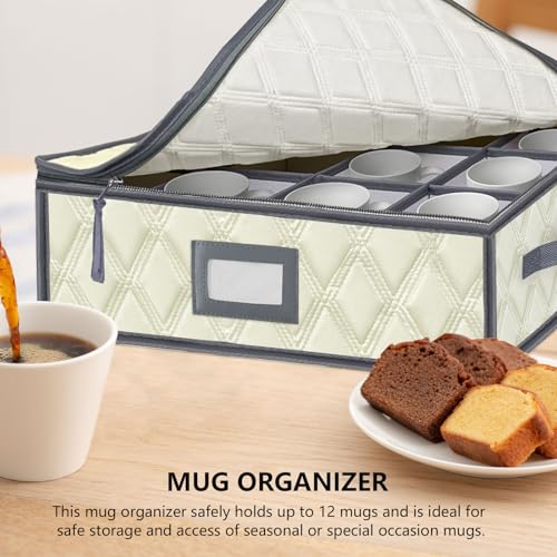 Mug and Cup Storage Box with Dividers (Beige / 1 Pack Mug and Cup Storage Box)