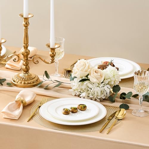 12Pcs Gold Trim White Bone China Set (White-gold trim / service for 4-12pcs)