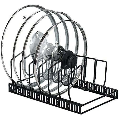 Pot Lids Organizer Rack for Cabinet and Countertop (Black / Lid Organizer)
