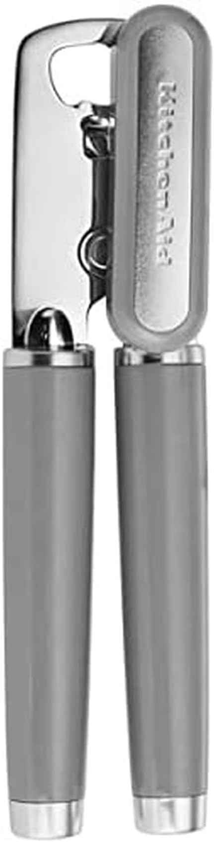 KitchenAid Classic Multifunction Can Opener and Bottle Opener Easy to Use, Razor Sharp Stainless Steel Cutting Wheel, Soft Ergonomic Handles, Gray
