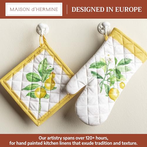 100% Cotton Oven Mitt & Pot Holder Set (004 - Limoncello / 7.5" x 13" & 8" x 8" (Oven Mitt & Pot Holder))