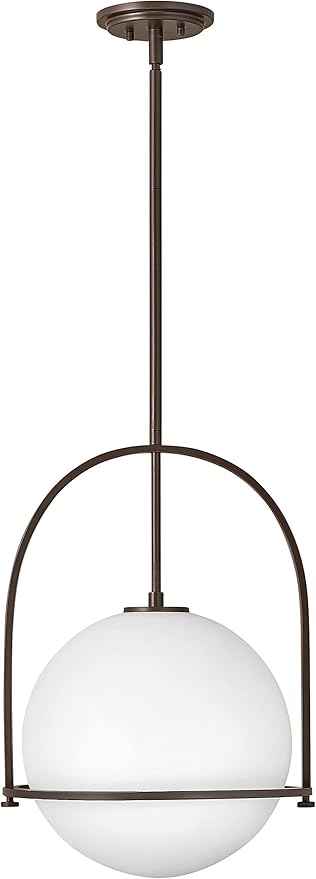 Hinkley Somerset 3405KZ Large Hanging Pendant Light, Etched Opal Glass Globe, for Even or Sloped Ceilings, Customize Installation Height, Buckeye Bronze