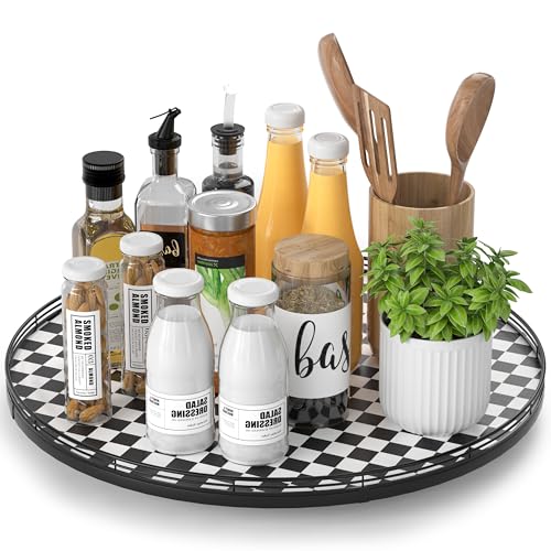 18 Inch Black and White Checkerboard Lazy Susan Decorative Tray (Black & White / 18 inches)