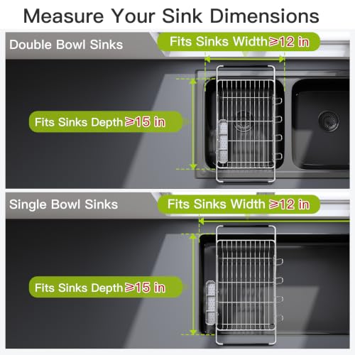 Stainless Steel Dish Drying Rack in Sink with Metal Utensil Holder (Silver / For 12"-30"w Sink, with Metal Utensil Holder)