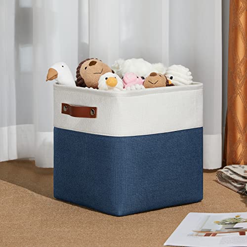 Set of 4 Storage Cubes Baskets for Organizing (White&Blue / S-11"x11"x11")